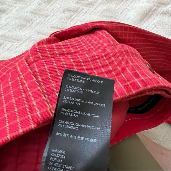 Anthropologie Red Checked Cropped Split Hem Essential Slim Pants - Picture 8 of 8
